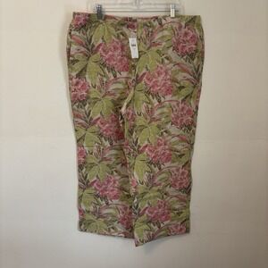 NEW J Jill Love Linen Pants XLT Floral Tropical Vacation Elastic Waist Pockets